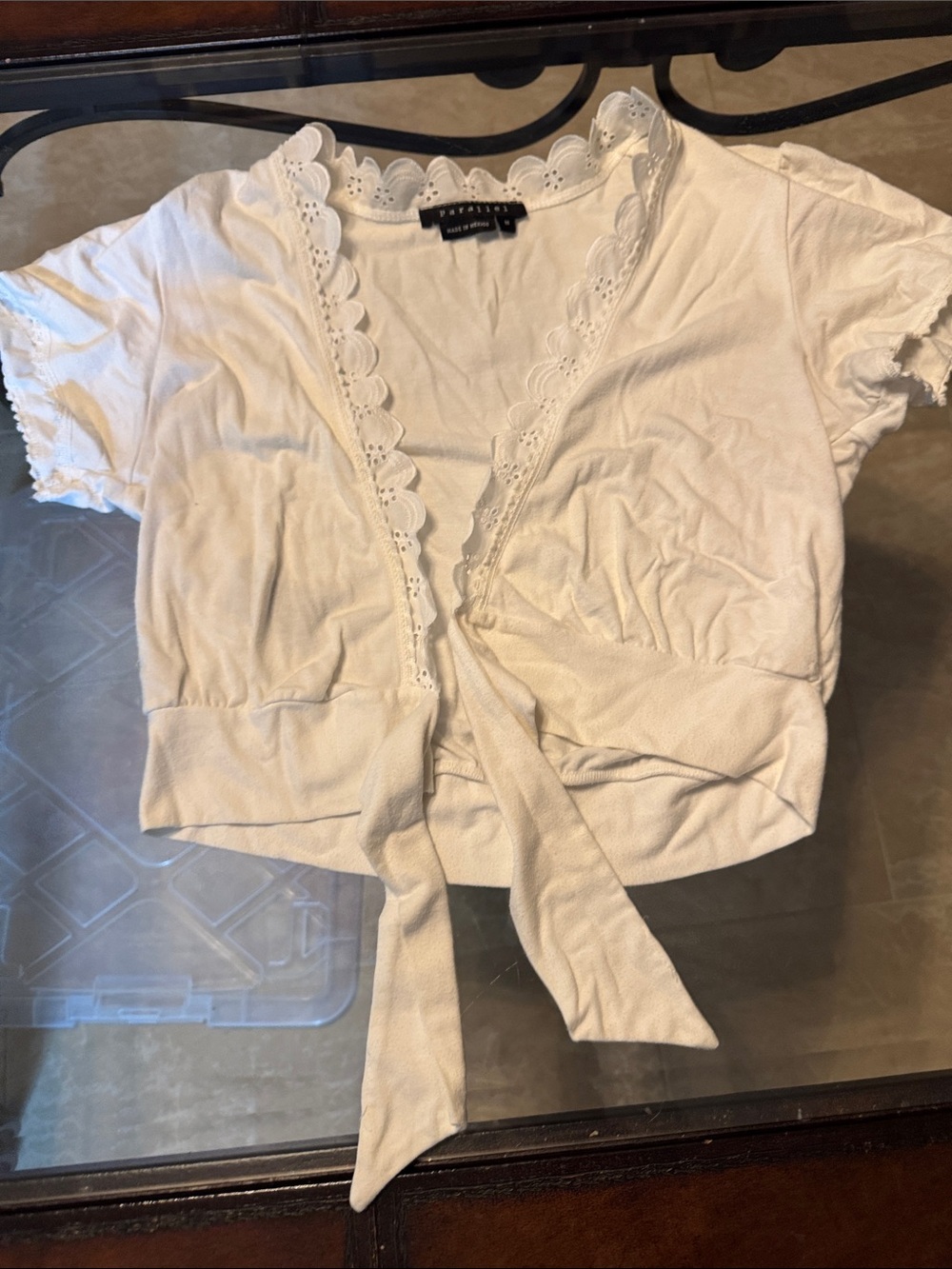 Parallel White Eyelet Scalloped cover all cardigan